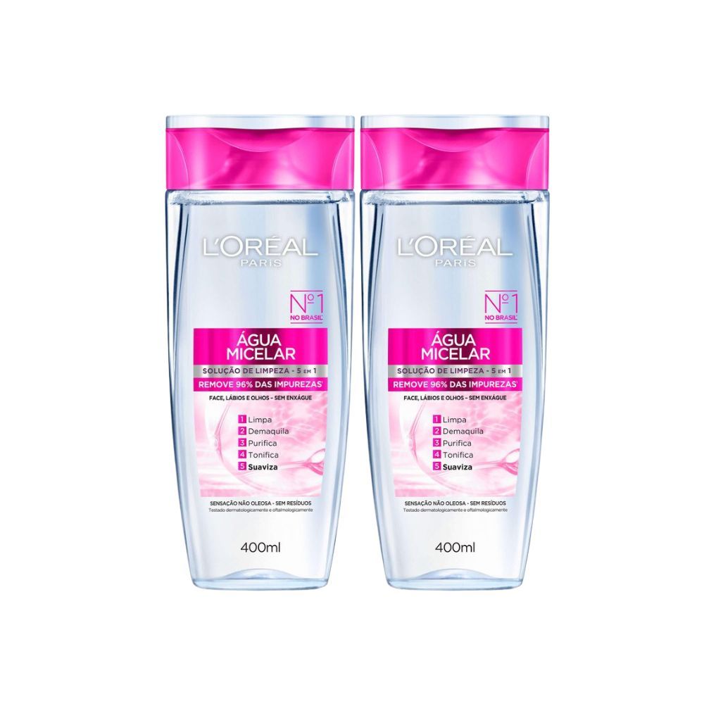 Kit 2 Água Micelar L'oréal Solução de Limpeza 5 em 1 400ml