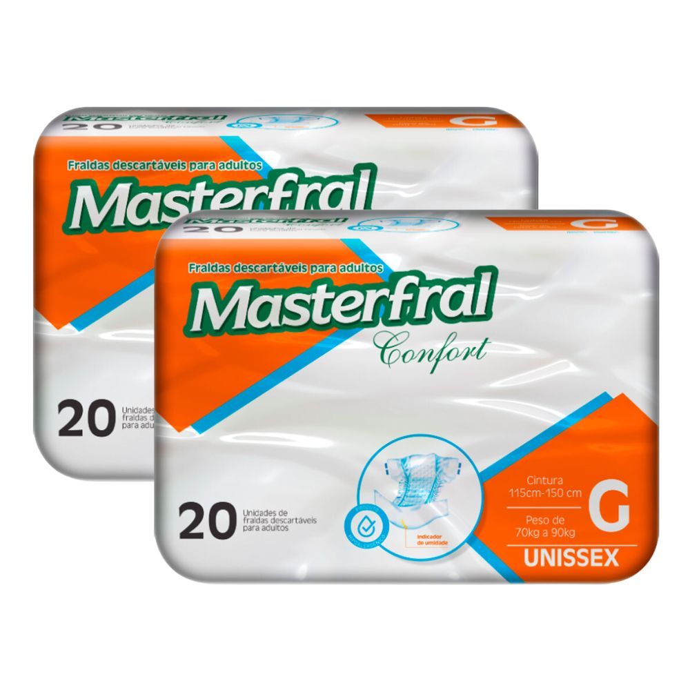 Kit 2 Fralda Geriátrica Masterfral Confort Unissex Tamanho G com 20 Unidades Descartáveis em Oferta na Shopee