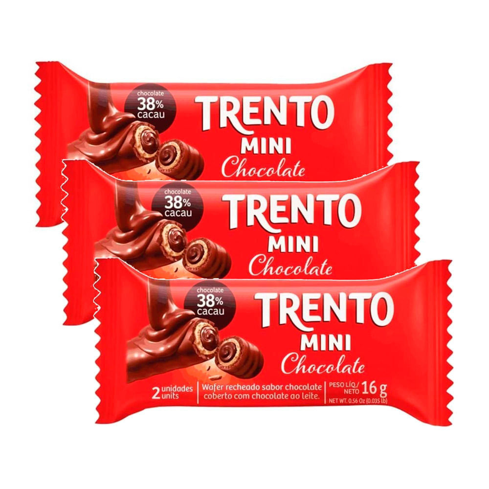 Kit 3 Chocolate Trento Mini Ao Leite 16g