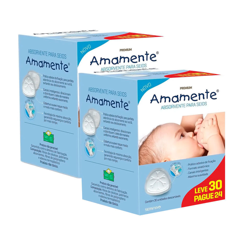 Kit 2 Absorvente para Seios Amamente Leve 30 Pague 24 Unidades em Oferta na Shopee