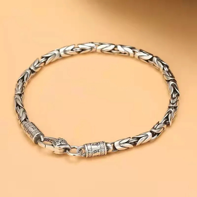Pulseira de Casal Retro Prata Cor Paz Modelada para Homens e Mulheres Seis Personagens Provérbios Pulseira Amuleto Joias