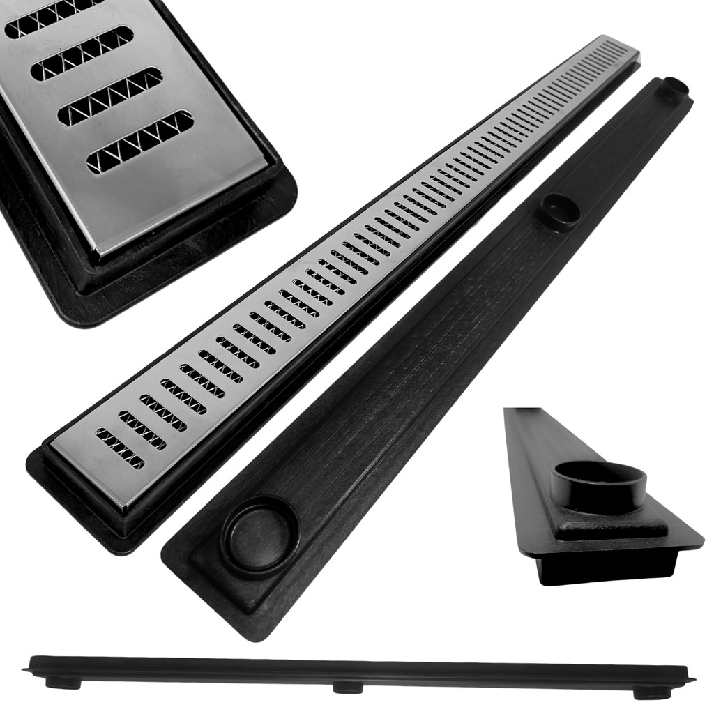 Ralo Linear para Apartamento Inox Palito 80cm x 5cm Cocho Raso Preto