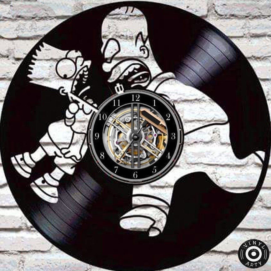 Relógio  de parede  Homer e Bart Simpson - Feito em disco De Vinil Real - Disco de vinil cortadoSeries Desenhos