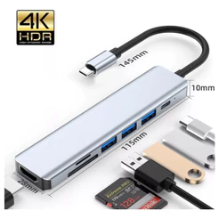 Hub USB-C 8 em 1 HDMI 4K RJ45 USB 3.0 SD TF PD 100W Adaptador Notebook MacBook Celular