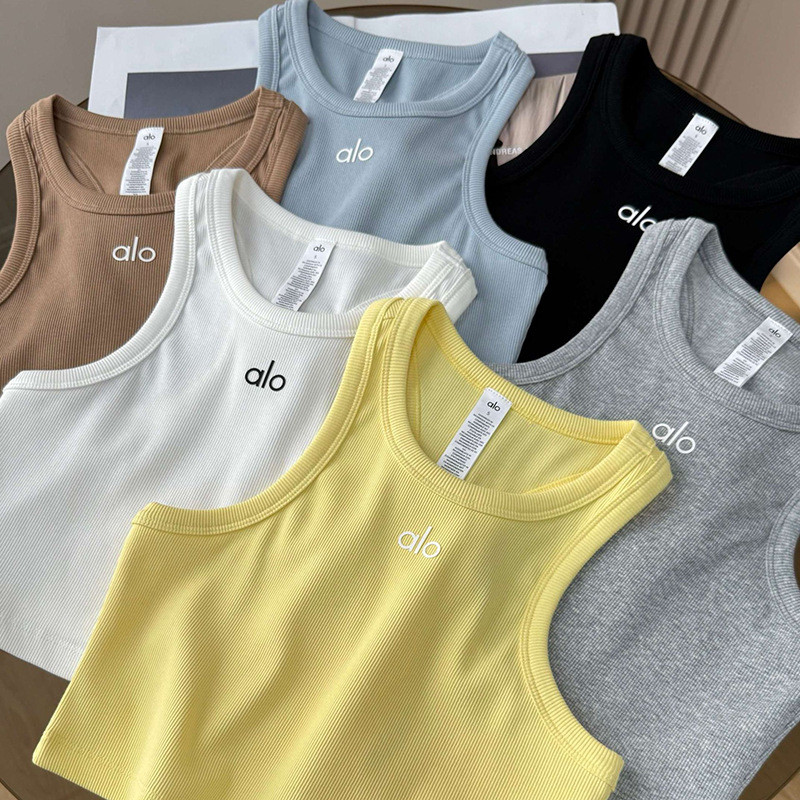 Alo colete feminino esportes Yoga Casual em forma de I pequeno estilingue curto rosqueado puro algodão interior fino-aju em Oferta na Shopee