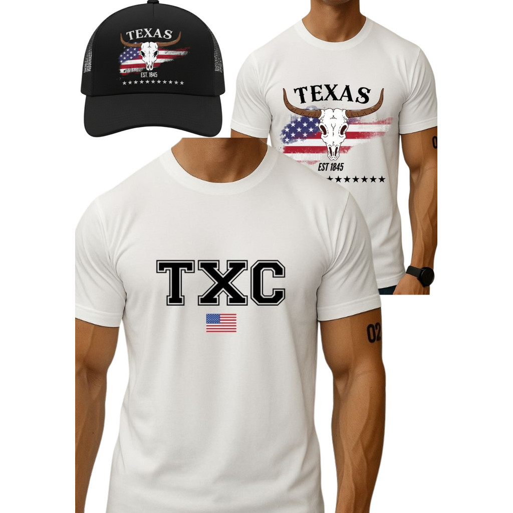 Kit 2 Camiseta + Boné Trucker Country Texas Moda Western Txc