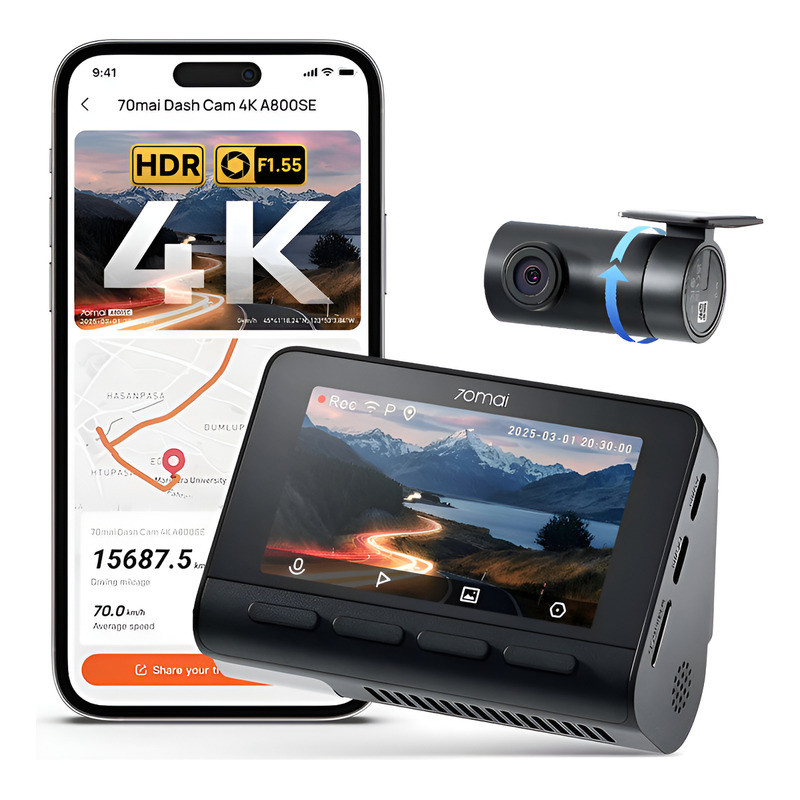 70mai Câmera Veicular Automotiva A800se-1 4k+1080p Hdr Gps ADAS Wifi App Visão Noturna 24H 3'' Tela Supercapacitor