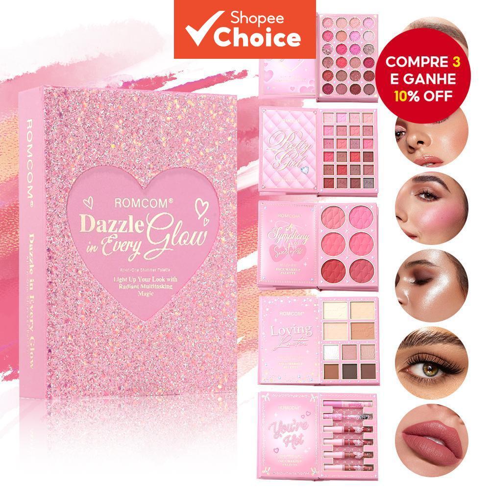 Livro De Maquiagem Com Glitter De Coração Rosa-Kit Multifuncional 7 Em 1 Para Rosto Inteir...