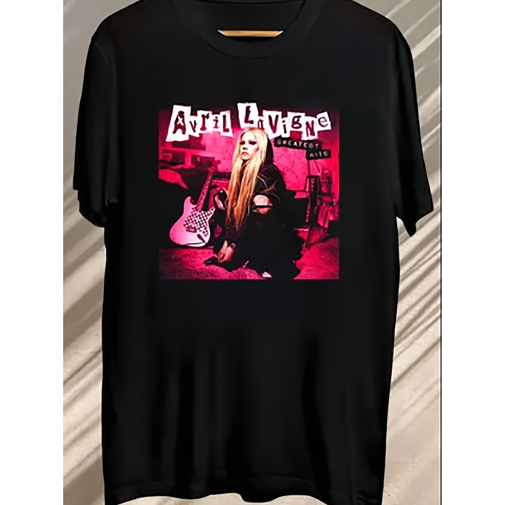 Camiseta Feminina Avril 2025 Tour Concerto Guitarrista Vermelho Preto Estampada Estilosa Confortável Divertida Casual