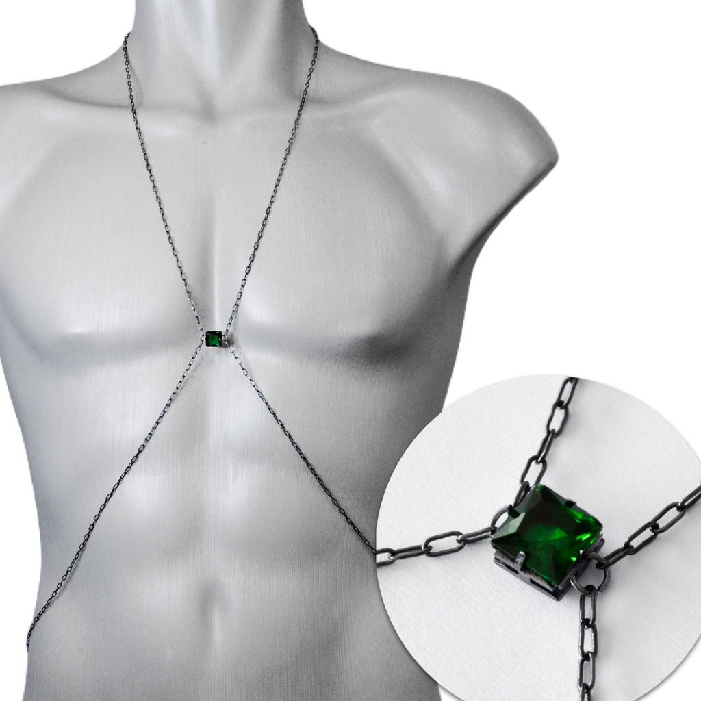 Body Chain Harness Masculino com Pedra Zircônia Colar de Corpo de Metal