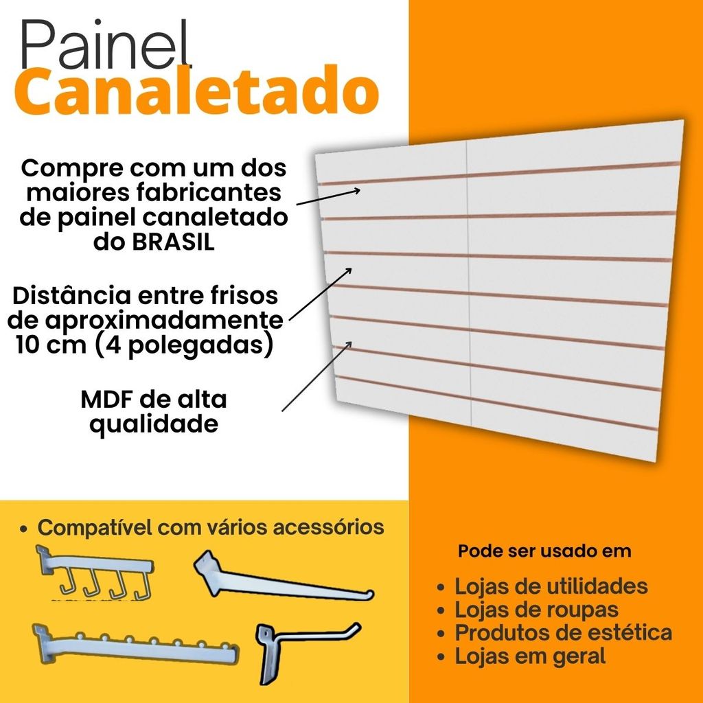 Painel canaletado 60x180 Branco placa mdf loja canelado