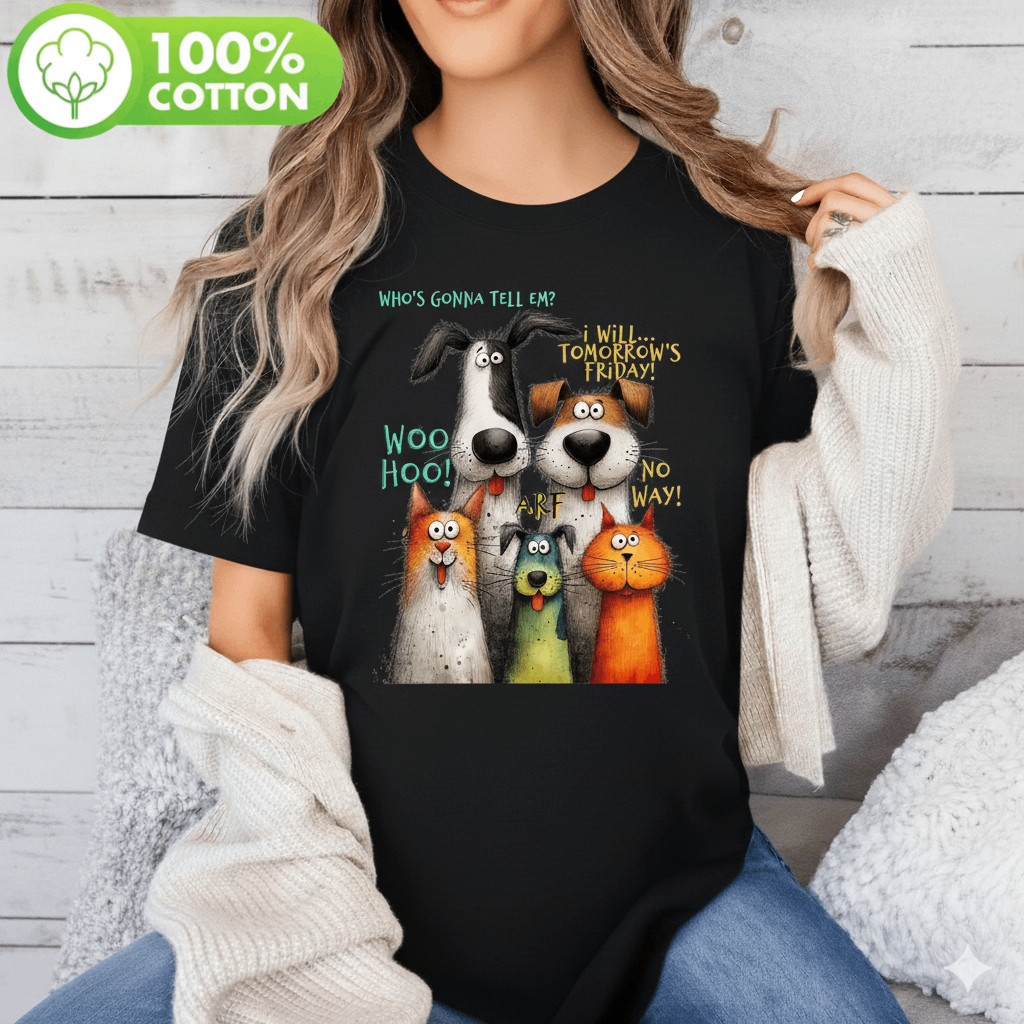Camiseta Unissex Cachorros Gatos Cartoon Animais Engraçados Estampada Confortavel Divertida Fofa Casual