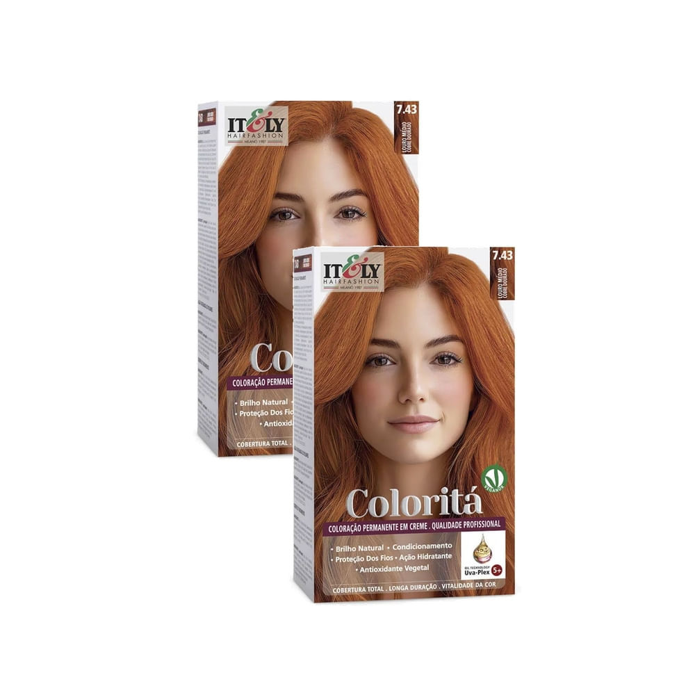 Kit 2 Coloração Itely Coloritá 7.43 Louro Médio Cobre Dourado em Oferta na Shopee