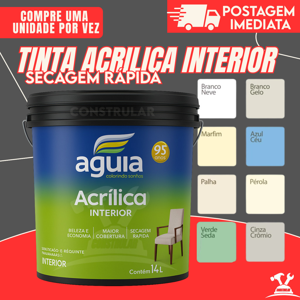 Tinta Águia Acrílica Premium Branco 14L Acabamento Fosco Rende Muito Escolha Sua Cor