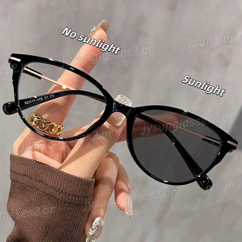 Ultraleve Olho De Gato Fotocromático Anti Radiação Óculos Para Mulheres Moda Pequena Armação 2 Em 1-Luz Azul