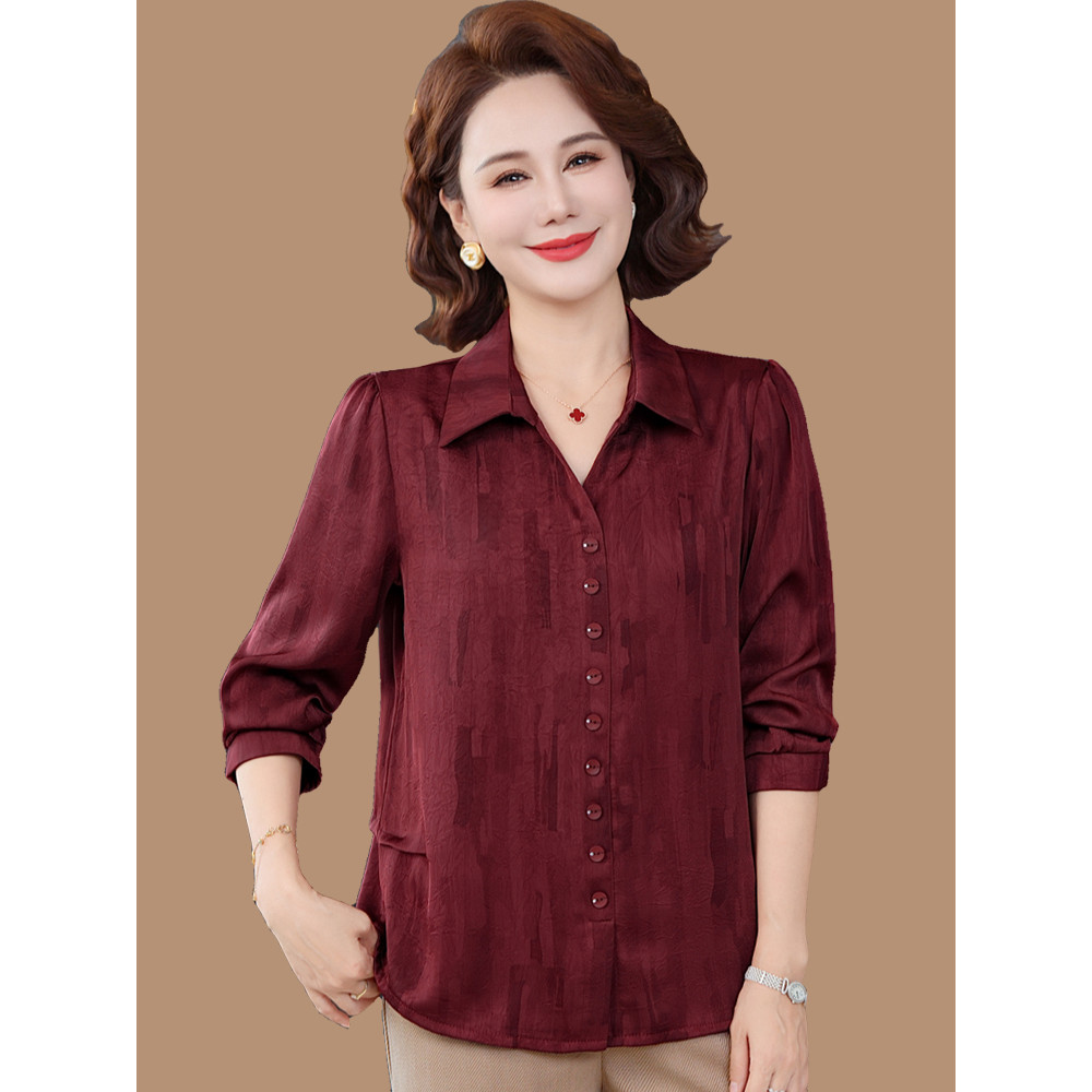 Mãe outono estilo ocidental camisa manga longa 2025 novo estilo de meia-idade mulheres idosas primavera outono moda lape