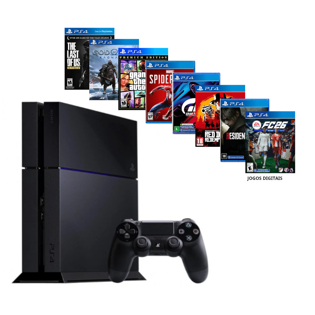Sony Playstation 4 1 tera Ps4 + Ea Fc Fifa 26 + God Raganarok + Gta 5 + THE LAST OF US PART I