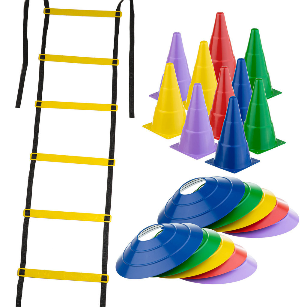 Kit Funcional 10 Cones + 10 Pratos + Escada Aquecimento