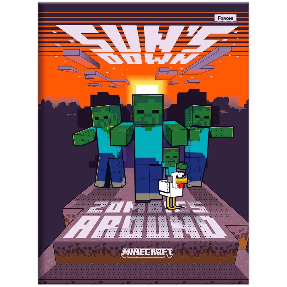Caderno Brochurão Grande 20x27,5cm 48 Folhas Minecraft Zumbis Foroni em Oferta na Shopee