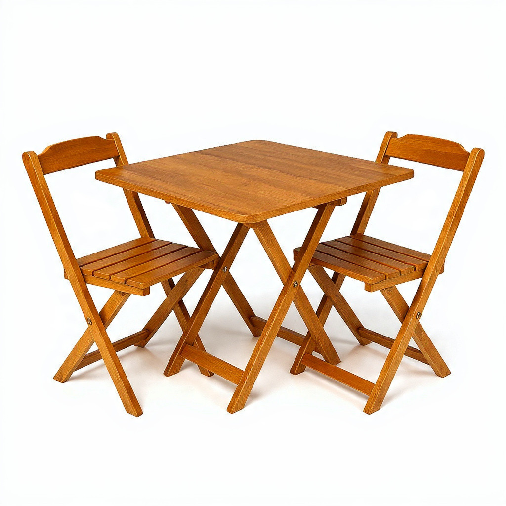 Jogo de Mesa Bar Dobrável Madeira Pinus 70x70 Com 2 Cadeiras