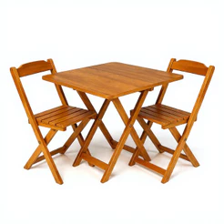 Jogo de Mesa Bar Dobrável Madeira Pinus 70x70 Com 2 Cadeiras