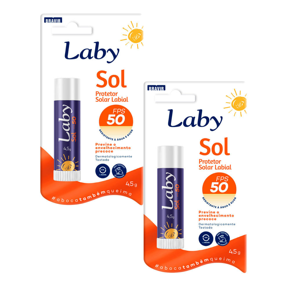 Kit 2 Protetor Solar Labial Laby FPS 50 Stick Sem Sabor com 4,5g em Oferta na Shopee