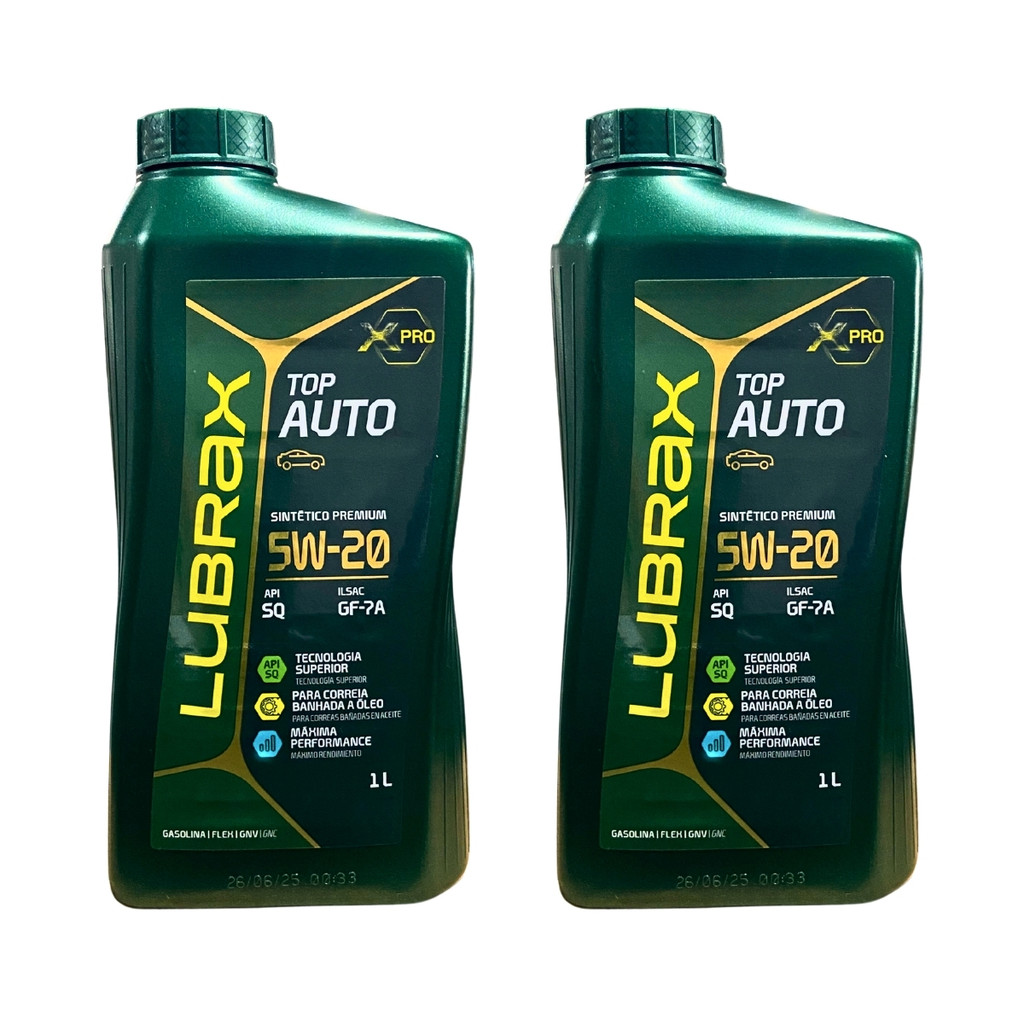 Kit 2 Litros Oleo Lubrax Premium 5W20 Sintético API SQ SN SL