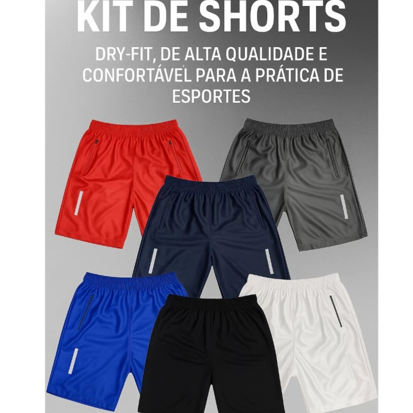 Kit 5 Shorts Bermuda Dry Fit Treino Com Ziper no Bolso BLACK FRIDAY BLACK FRIDAY