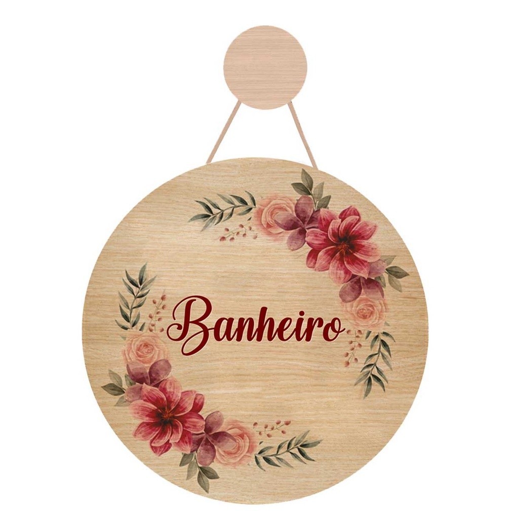 Placa de porta redonda MDF Banheiro floral em Oferta na Shopee