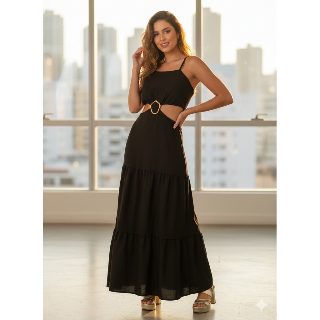 Vestido Longo Feminino com Bojo e Alcinha Ajustável Estilo Casual Festa Tropical Réveillon -  Ref37.2