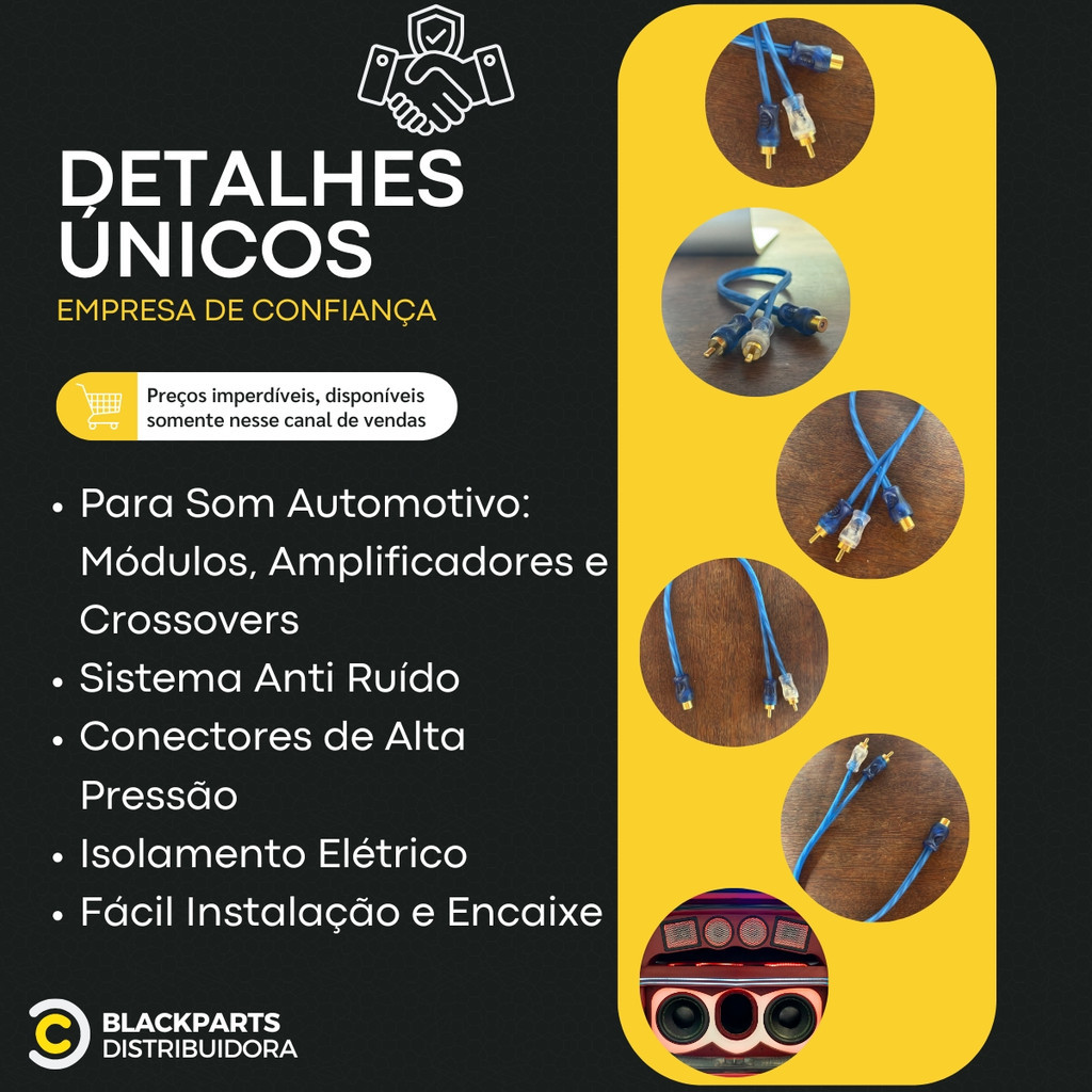 Kit 2 Cabo Y Blindado Rca 2 Machos 1 Femea Som Automotivo