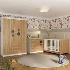 Quarto de Bebê Completo com Berço Americano 3 em 1 Pirulito Multimóveis MP4613