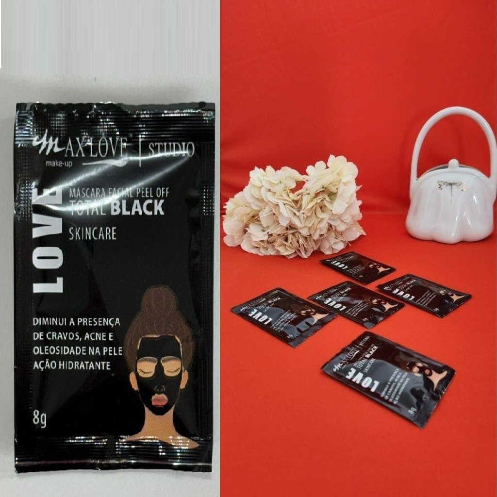Detalhes do Kit 10 Máscara Facial Peel Off Total Black Max Love 8g - Controle de Oleosidade e Cravos Hidratação e Limpeza Profunda