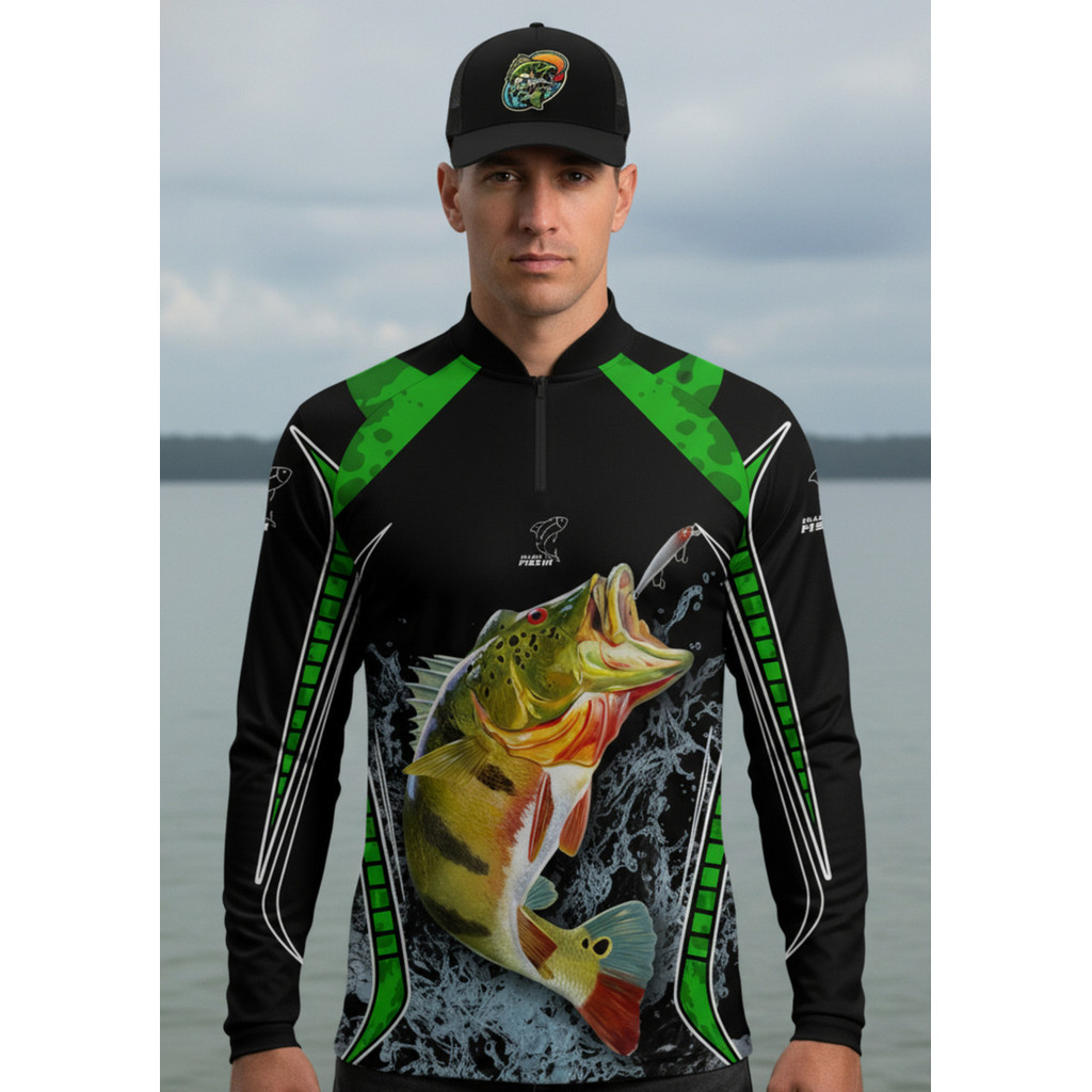 Kit Camisa Pesca + Boné Trucker Fisher Camiseta Manga Longa