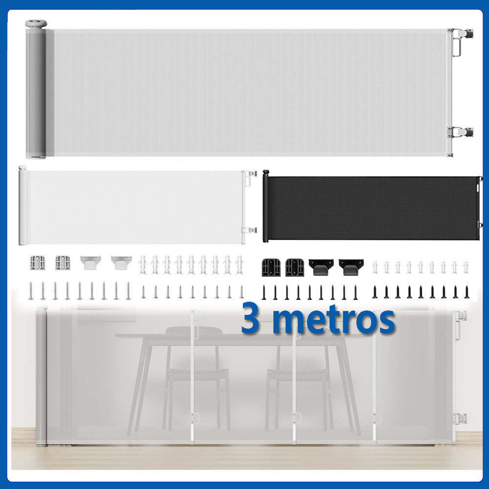 Portão de proteção retrátil para cachorro ou bebê, largura de 3 metros  cerca para interior de casa