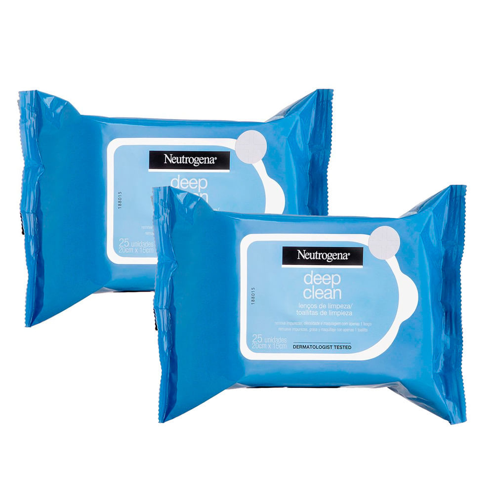 Kit 2 Lenço Demaquilante Neutrogena Deep Clean 25 Unidades em Oferta na Shopee