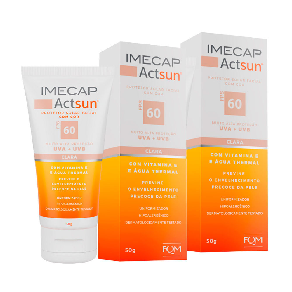 Kit 2 Protetor Solar Imecap Actsun FPS 60 Cor Clara 50g em Oferta na Shopee