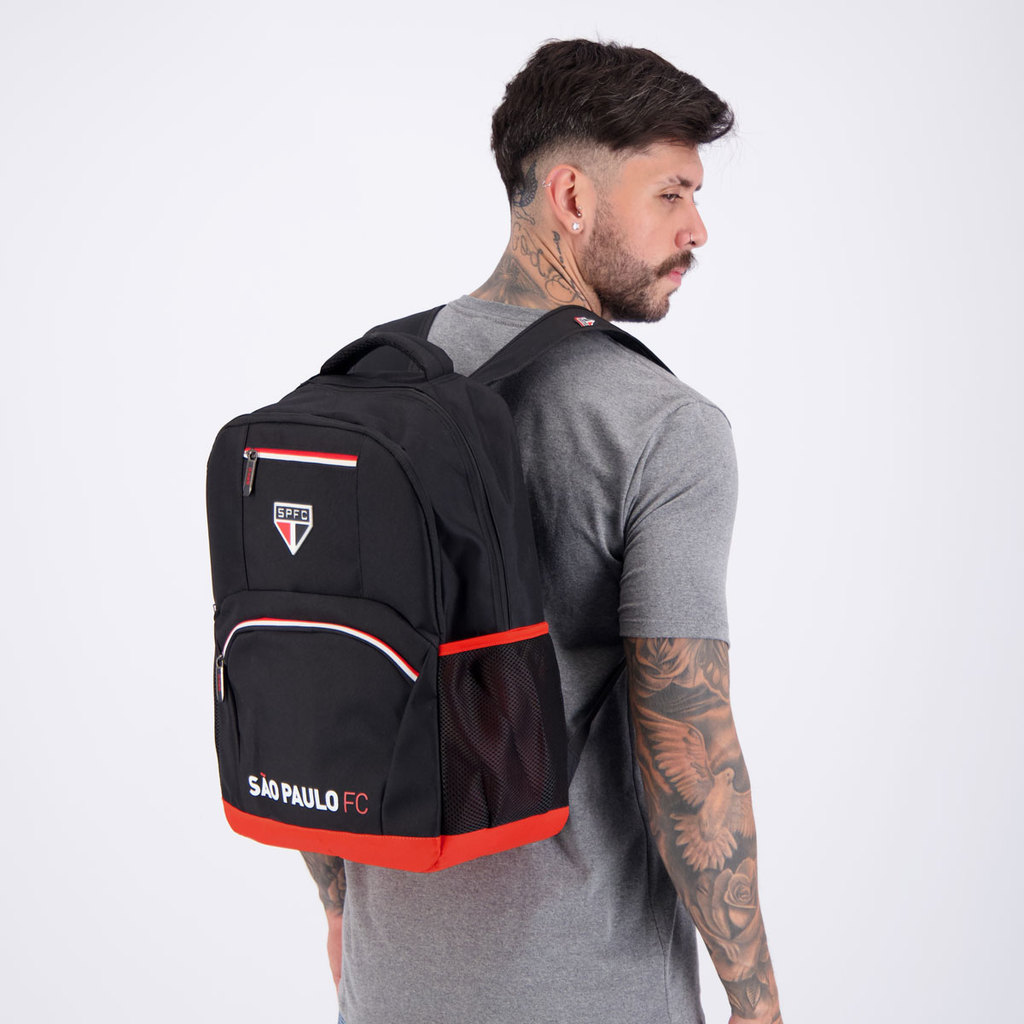 Mochila São Paulo Esportiva Preta e Vermelha e Branca em Oferta na Shopee