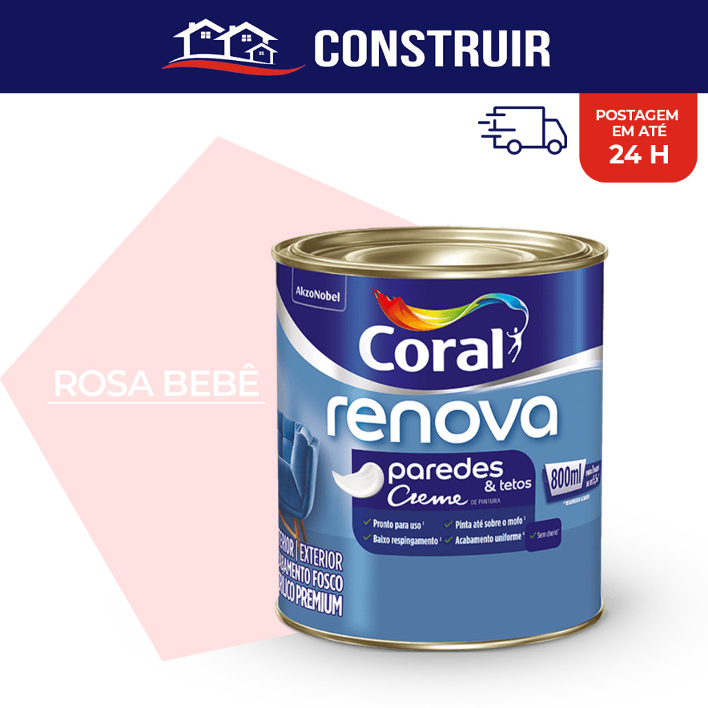 Tinta Coral Renova Paredes e Tetos Rosa Bebê 800ml 1/4 Melhor que Coralar e Rende muito