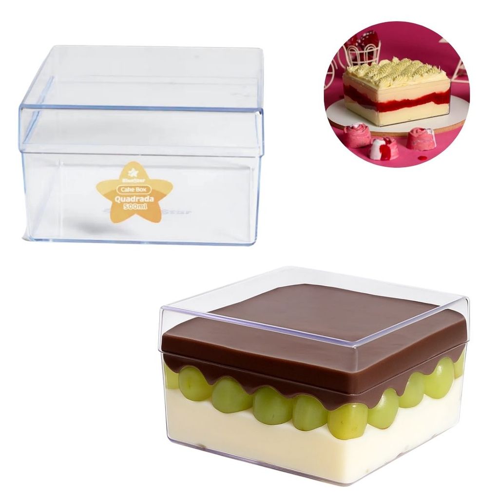 10 CAKE BOX CRISTAL QUADRADA  COM TAMPA 500 ML (Blue Star) BX10 em Oferta na Shopee