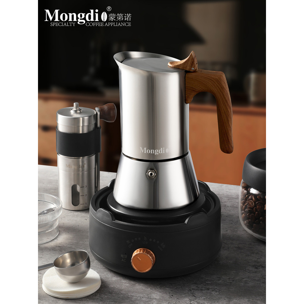 Mongdio Pot Máquina de café expresso de aço inoxidável Moka Cafeteira Extração Pote Conjunto de eletrodomésticos