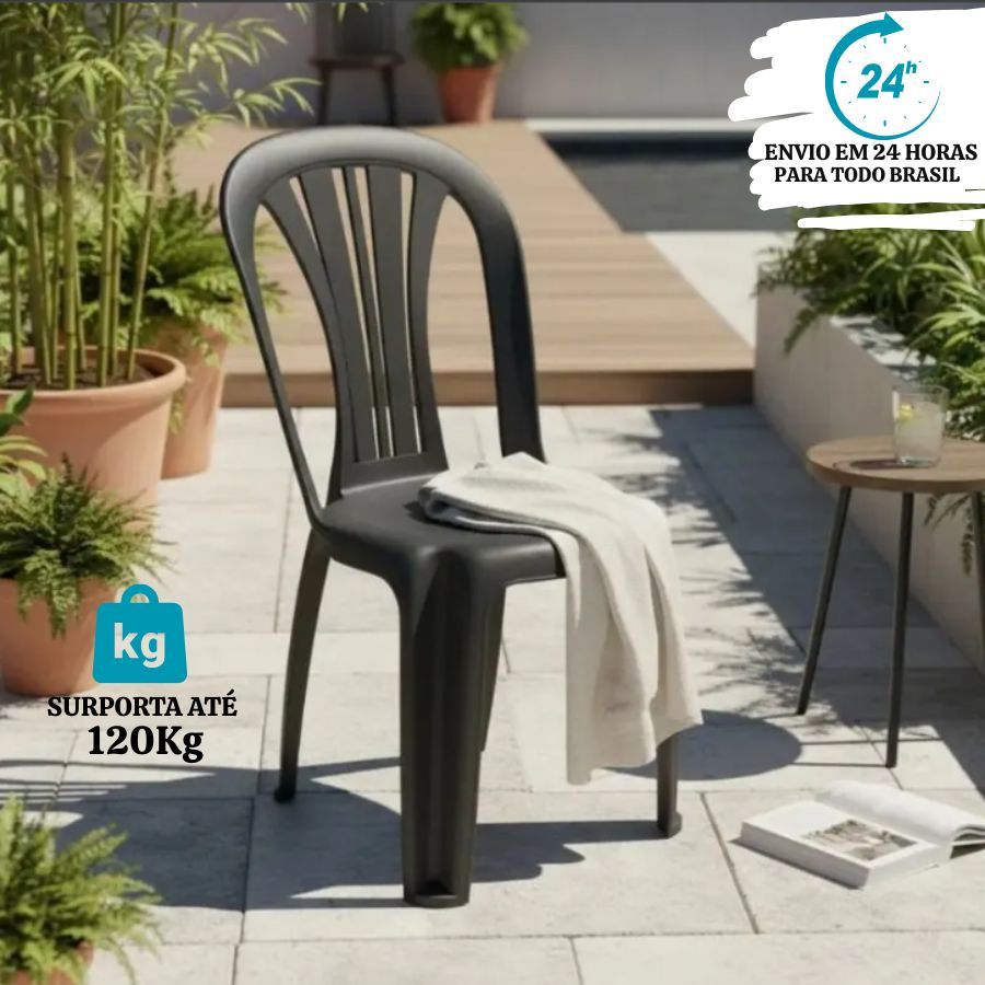 Cadeiras Plásticas Lisboa Preta com Encosto Aberto Suporta 140Kg Resistente XPLAST em Oferta na Shopee