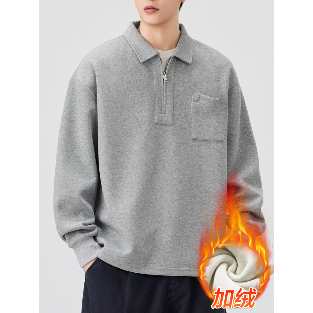 Lã quente moletom masculino lapela de manga comprida outono inverno roupas masculinas 2026 novo estilo camisa POLO roupa