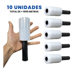 Filme Stretch transparente 10cm X 100 metros com cabo aplicador giratório 0.25 micras Embala Tudo
