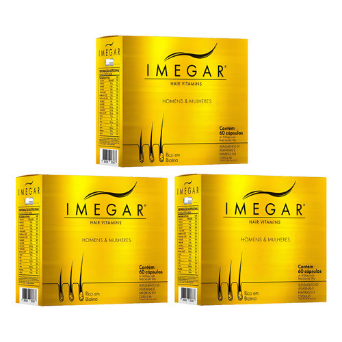 Kit 3 Imegar Hair Vitamins Homens & Mulheres 60 Cápsulas
