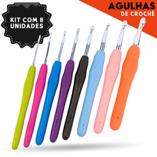 Kit Agulha Barbante Para Crochê Profissional C/8 Peças Cabo Ergonômico Soft Ponta Alumínio em Oferta na Shopee