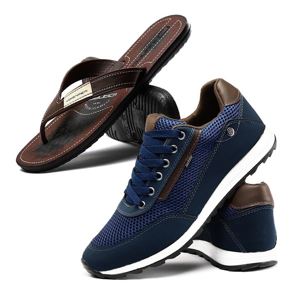 Tênis Masculino Casual Jogger Sapatênis Leve Social + Sandália Chinelo