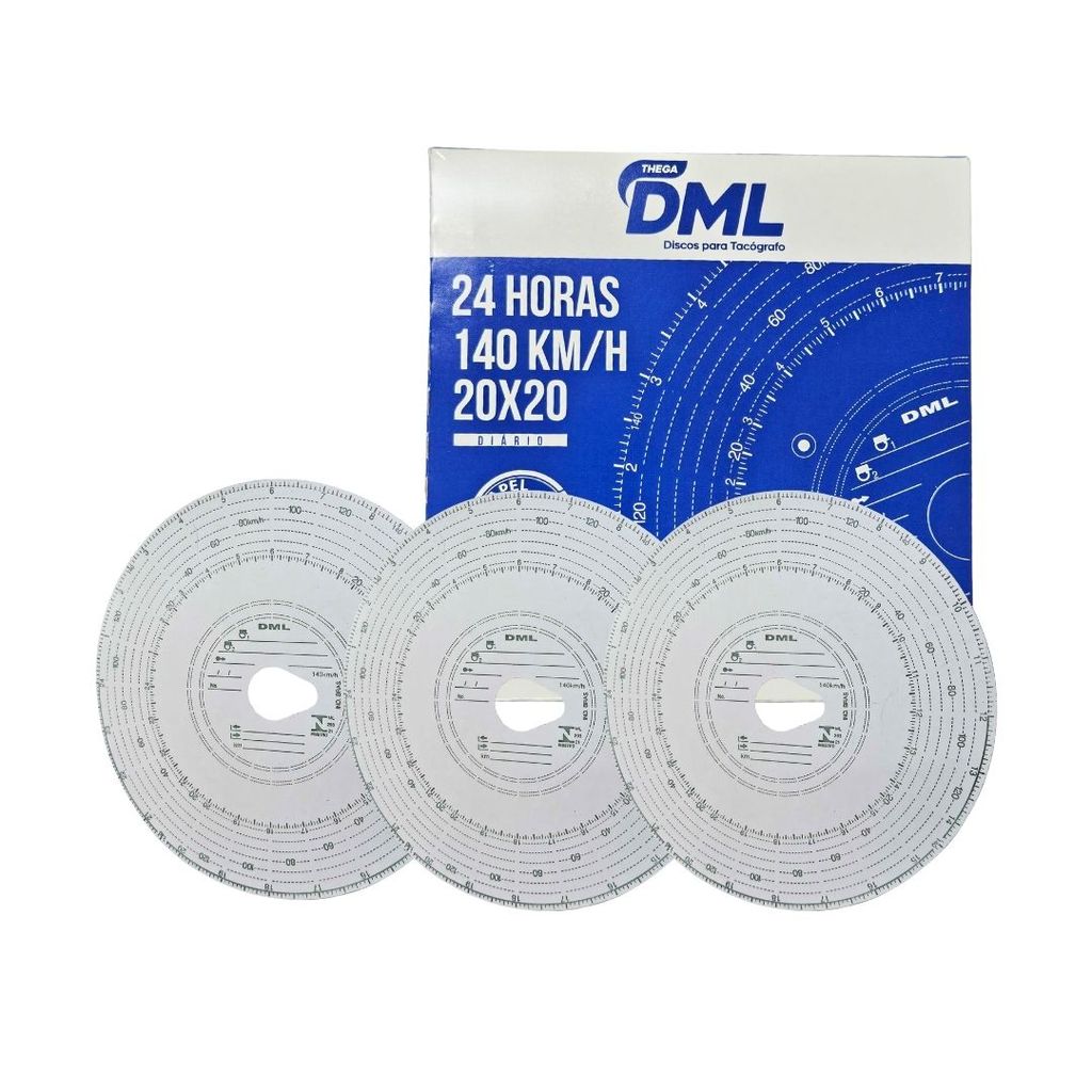 Kit 3 Caixa Disco De Tacógrafo Diário 24 Horas 140km x 24 Com 100 Discos 20x20 km/h DML em Oferta na Shopee