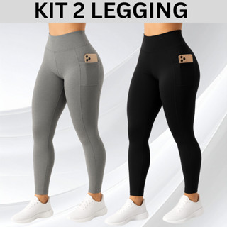 2 Calças Legging com Bolso Lateral Suplex Cós Alto Largo Academia Crossfit Verão Fitness em Oferta na Shopee