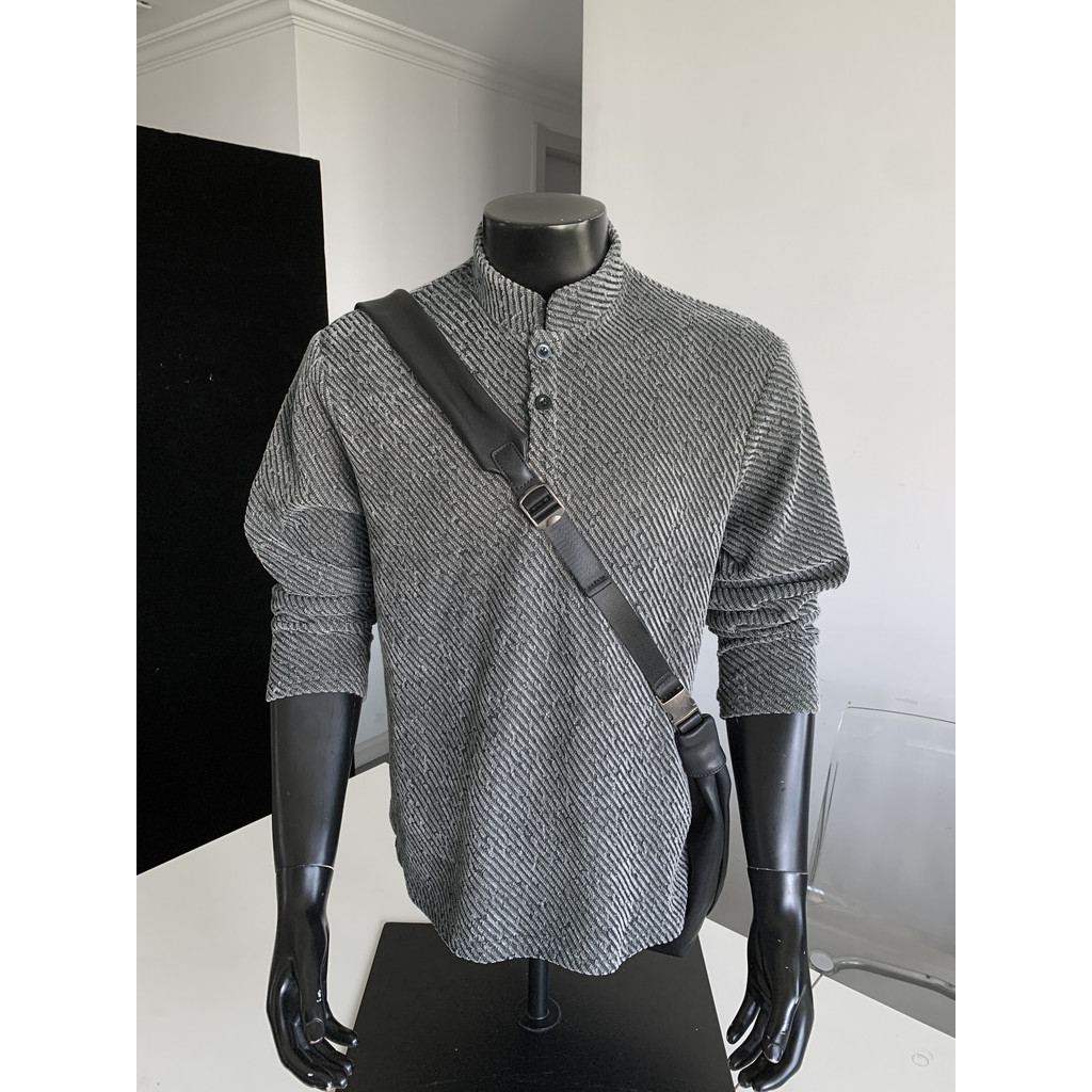 Estilo americano Formal ombro Henry camisa masculina de manga comprida camiseta primavera topo interior wear Street wear
